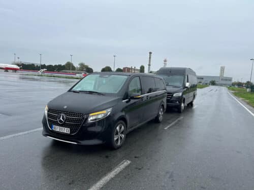 Our minivan and minibus parked at the airport VIP terminal